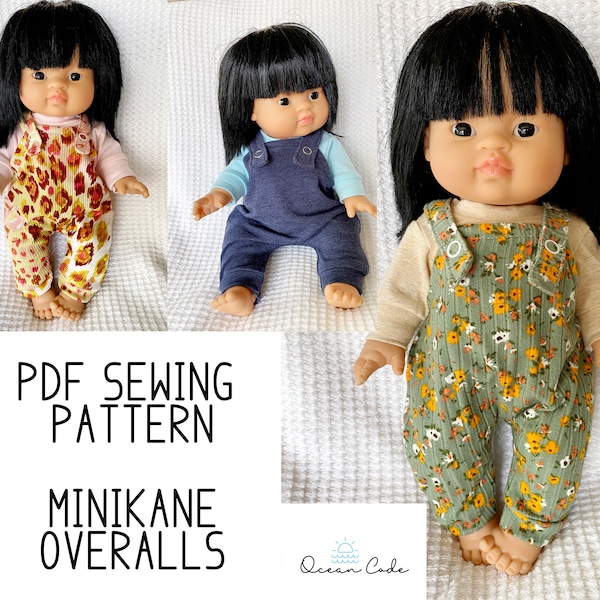 Overalls PDF Pattern for 13" Minikane, Paola Reina Dolls, Gordis/Miniland doll and Target Simply Cute Doll Clothes PDF PATTERN