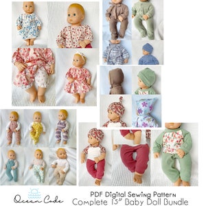 Bitty Baby Doll Pattern Set Bundle PDF Digital Sewing Pattern - Pajamas, pants, overalls, t-shirts, hats- Reborn, Gotz, Alex Star