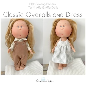 Classic Overalls and Dress PDF Sewing Pattern to fit the Mia & Mio Nine&#39;s D&#39;Onil 30 cm Doll - 12&quot;doll
