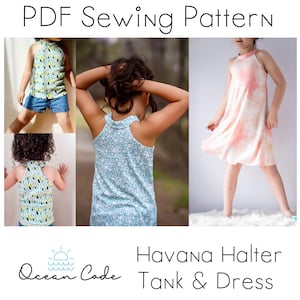 Havana Halter Dress and Tank - knit -  PDF Digital Sewing Children&#39;s Pattern ~ high neck halter tank and dress size infant - child size 10