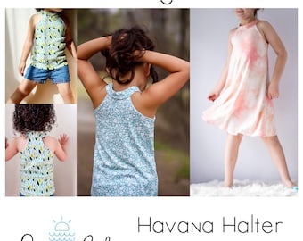 Havana Halter Dress and Tank - knit -  PDF Digital Sewing Children's Pattern ~ high neck halter tank and dress