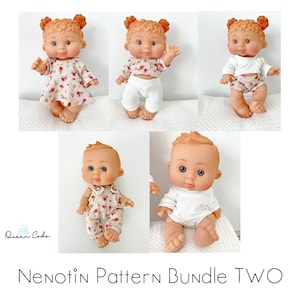 PDF Pattern Bundle TWO Marina & Pau Doll 8.3&quot; Nenotin Doll -digital sewing doll clothes pattern - Leo, Overalls, Circle Skirt, Shorties, Top