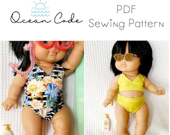 Traje de baño Patrón PDF para traje de baño de una pieza y dos piezas - Minikane de 13&quot;, Paola Reina Dolls Clothes Sewing PATTERN