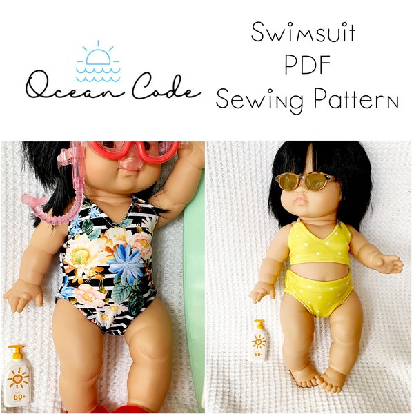 Swimsuit PDF Pattern for One Piece and Two Piece Swimsuit - 13" Minikane, Paola Reina Dolls Clothes Sewing PATTERN