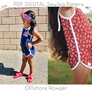 Küsten Romper Größe 0-3 m - Kind Gr. 6 PDF Digitales Nähen Kinder-Muster ~ Retro Track Sommer Strickstoff