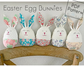 Easter Egg Bunny - Stuffed Easter Bunny Toy - Digital Sewing Pattern PDF Download - Easter Basket Stuffer, toy, decor - Fabric Scrap Buster