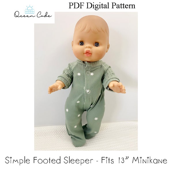 Simple Footed Sleeper Pajamas -  raglan sleeve style - PDF Pattern for 13" Minikane, Paola Reina  & Mini Colletto Dolls