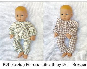 Boho Playsuit Romper for Bitty Baby Doll and other 15" inch baby dolls - Digital PDF Sewing Pattern Elastic Neck & Ruffle Neck Pattern