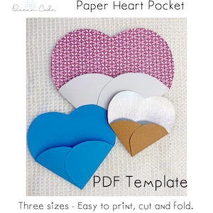 Tarjeta de bolsillo con forma de corazón de papel: regalo para el Día de San Valentín, graduación, día de la madre o del padre, plantilla de plegado digital para manualidades de tarjetas de papel en efectivo en formato PDF