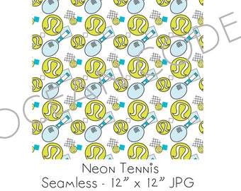Tennis Neon Racket - Conception répétitive sans couture - Lulu JPG Conception numérique - sublimation d'impression de tissu personnalisé 12 x 12 - 80"s Neon