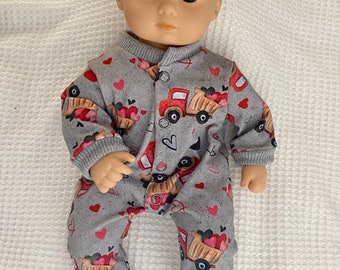 Footed Pajama Sleeper Bitty Baby - Valentine Hearts Truck Load of Heart - Also fits Alex Star, Gotz Doll, Reborn Doll