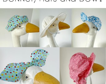 Porch Goose HATS & BOW  BUNDLE Sewing Patterns Digital -  Baseball Cap, Sun hat, Sailor Hat, Bonnet, Bow