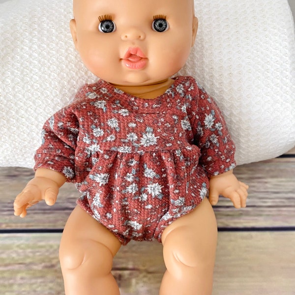 Bubble Shorts romper to fit 13" Minikane Doll - burgundy rust floral thermal knit - Ready to Ship Doll Clothes  Paola Reina Doll Clothes