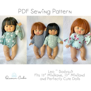 Langarm Leo Body Suit PDF Schnittmuster - Glockenärmel Minikane Leo - Passend für 13 &quot;Minikane 15&quot; Miniland und Perfekt Niedliche Puppen - Digitales Schnittmuster