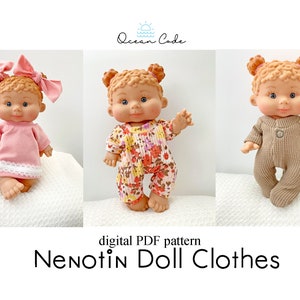 PDF Schnittmuster Bundle für Marina and Pau Doll 8.3&quot; Nenotin Doll - digitales Schnittmuster - Puppenkleidung Schnittmuster Dress Strampler & Footed Sleeper