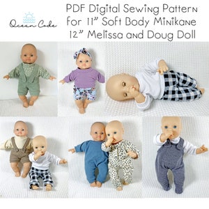 Ensemble salopette, combinaison barboteuse, chemise, pantalon, short PDF numérique patron de couture - poupée Minikane souple 11 pouces, poupée Melissa & Doug 12 pouces