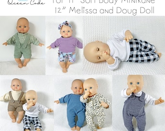 Overalls, Jumpsuit Romper, shirt, pants, shorts  PDF Digital Sewing Pattern Bundle - 11 " Soft body Minikane Doll, 12" Melissa & Doug Doll