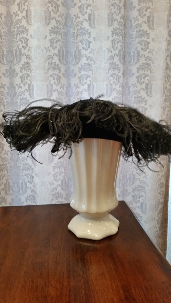 Vintage 1940's Velvet Hat with Ostrich Feathers