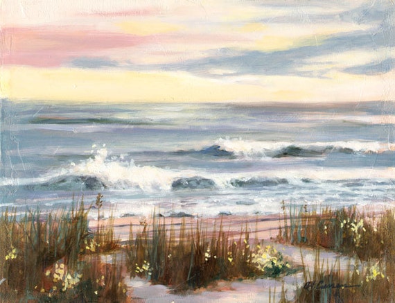 Sunset Breakers by Carol Ann Curran - Fine Art Print - Single White Mat 11" x 14" (Image Size 8" x 10") - Beach, South Carolina