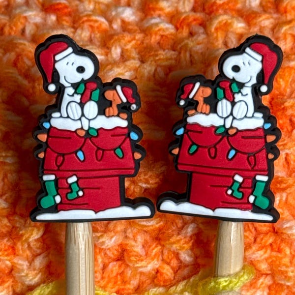 Kawaii Holiday Beagle Inspired (double sided)Stitch Stopper Knitting Needles Point Protectors or Toppers (set of  2)