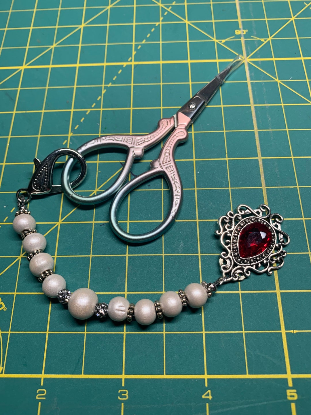 Elegant Scissor Fob With Ruby Red Stone Set in Filigree Etsy