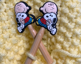 Kawaii Beagle with Boy Stitch Stopper Knitting Needles Point Protectors or Toppers (set of  2)