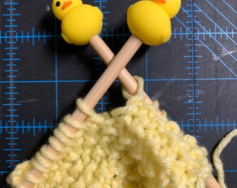 Yellow Ducky Stitch Stopper Knitting Needles Point Protectors or Toppers (set of  2)