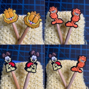 Kawaii Orange Cat and Dog(double sided)  Stitch Stopper Knitting Needles Point Protectors or Toppers (set of  2)