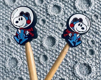 Astronaut Beagle Stitch Knitting Needle Point Protectors (Set of 2)