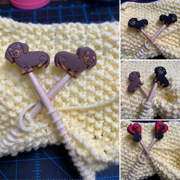 Kawaii Dachshunds Stitch Stopper Knitting Needles Point Protectors or Toppers (set of  2)