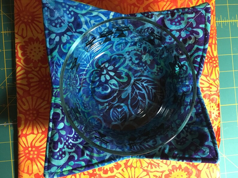 Blue Green Batik Bowl Cozy Microwavable