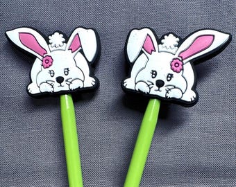 Bunny/Rabbit Stitch Stopper Knitting Needles Point Protectors or Toppers (set of  2)