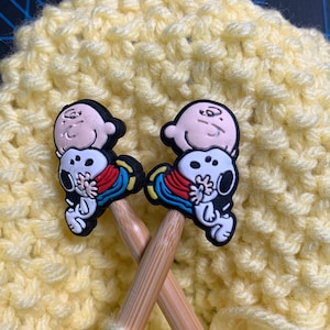 Kawaii Beagle with Boy Stitch Stopper Knitting Needles Point Protectors or Toppers (set of  2)