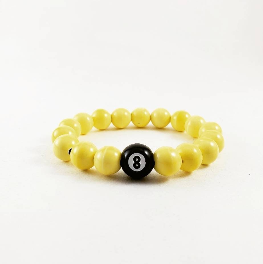 8 Ball Bracelet Yellow Beaded Stretch Bracelet Billiards Pool Etsy