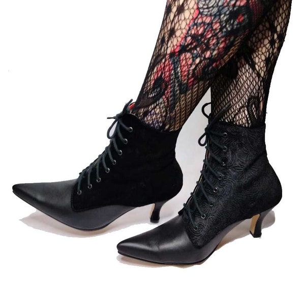 Botas victorianas "Theda", brocado neger, tacones goth