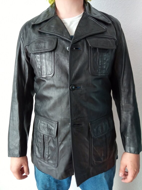 Leather jacket vintage me 70s black, size M/L