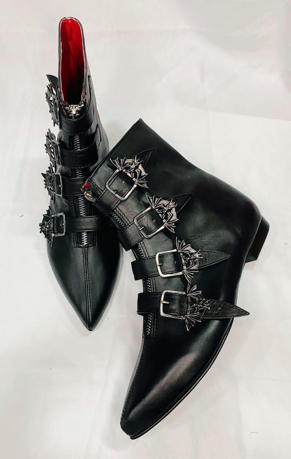 Botas Goth Classic Winkle Pickers Bat Hebillas, Inspo De Los 80