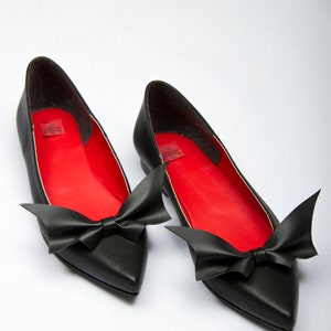 Flats shoes "Vamps" bow bat shape, alternative, black suede,goth