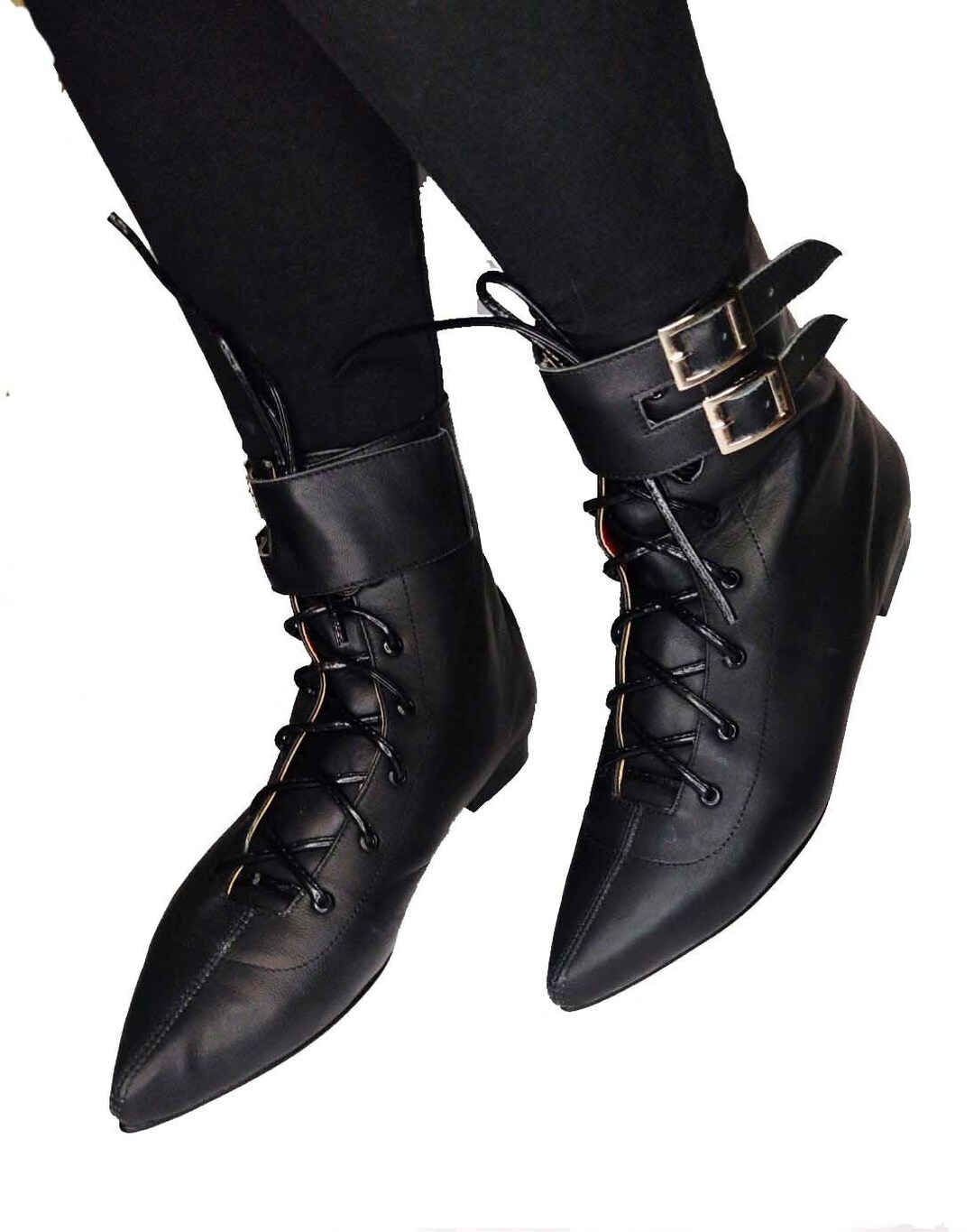 Botas Piel Winklepicker Cordones Y Hebillas Goth Punk 80s