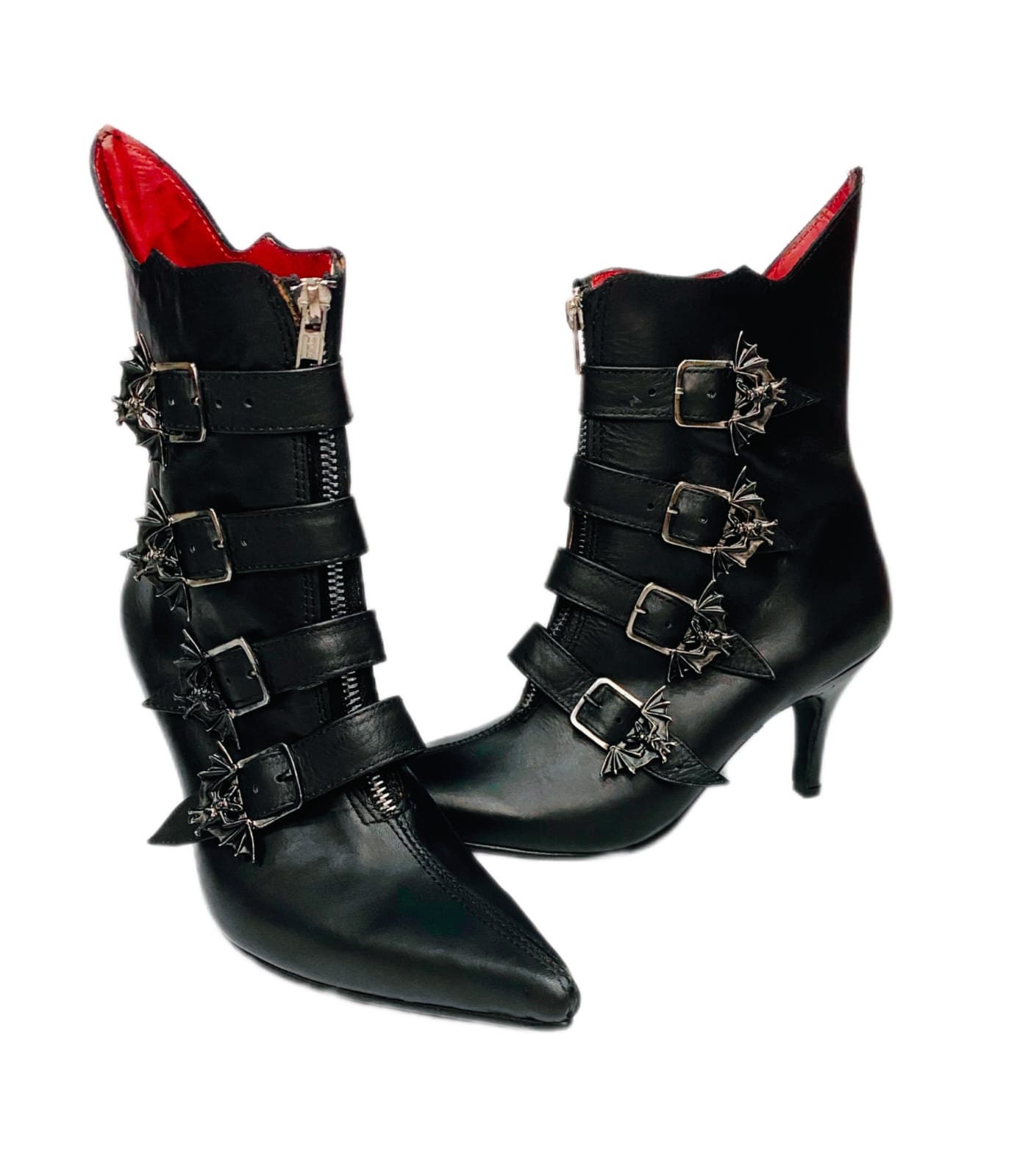 Goth Winkle Picker Heeled Boots Bat Buckles , Witchy, 80s Pointy