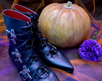 Botas Piel Winklepicker, Cordones Y Hebillas Ankh, Goth, Punk, 80s