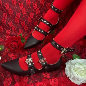 Banshee&quot; Correas planas Zapatos, gótico, ojales, inspo de los 80, vegan