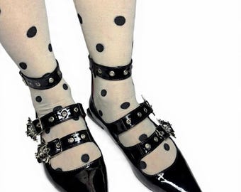 Banshee" Correas planas Zapatos, gótico, ojales, inspo de los 80, vegan