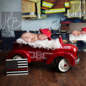 Firetruck Firefighter vintage newborn digital background