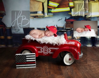 Firetruck Firefighter vintage recién nacido fondo digital