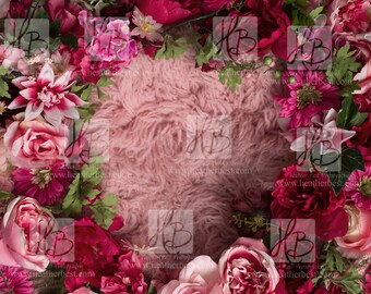 Pink Floral Newborn Digital Backdrop