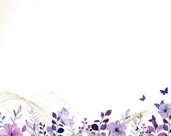 Cancelleria stampabile con fiori viola, cancelleria digitale, carta da lettere digitale scaricabile all'istante