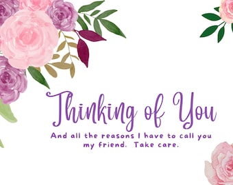 Blue Floral Thinking of You Printable Card, Digital Card, Instant ...