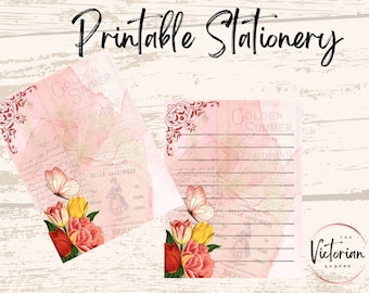 Pink Floral Printable Stationery, Digital Stationery, Downloadable Stationery, Digital Writing Paper