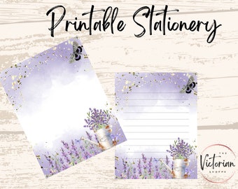 Lavender Flowers Printable Stationery, Digital Stationery, Downloadable Stationery, Digital Writing Paper